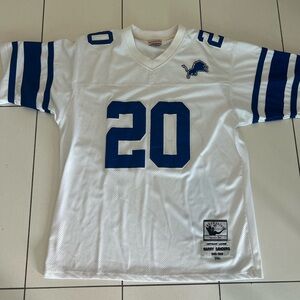 Mitchell & Ness Detroit Lions #20 White and Blue Barry Sanders Jersey